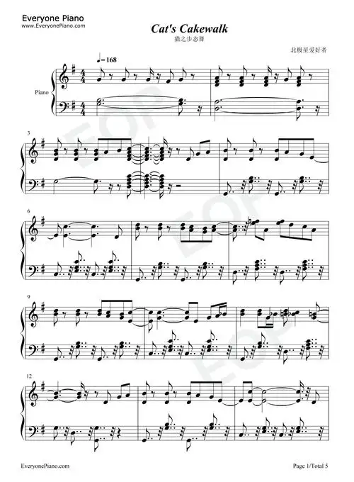 猫之步态舞-经典爵士钢琴曲五线谱预览1