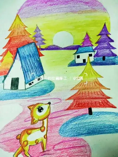 暮光森林儿童彩铅画