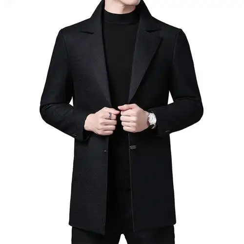 秋季男装羊毛大衣男中长款休闲西服领毛呢男士外套sjjgz8868