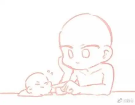 q版双人互动模板线稿绘画参考  #最近画了什么##板绘