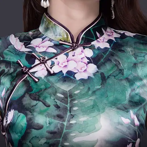 旗袍钱塘佳人真丝蚕丝高端中年女祺旗袍