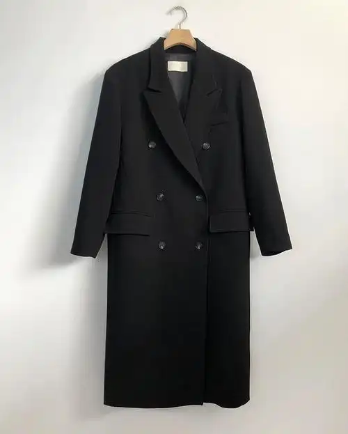 收腰正肩大码冬加厚小个子韩版黑色大衣女秋冬季风衣外套女中长款