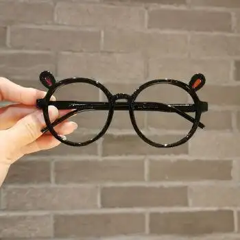 儿童眼镜框无镜片圆形男童童可爱潮公主小小童婴儿装饰眼镜 黑色【图