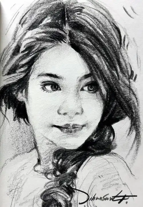 他用木炭条把肖像画活了,生动传神,惟妙惟肖!