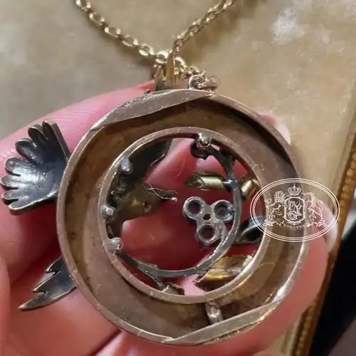 西洋古董珠宝欧洲回流饰品珐琅钻石小鸟项链颈饰