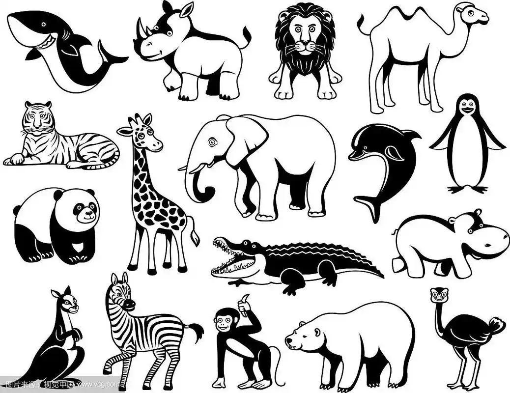 野生动物黑白图形剪影