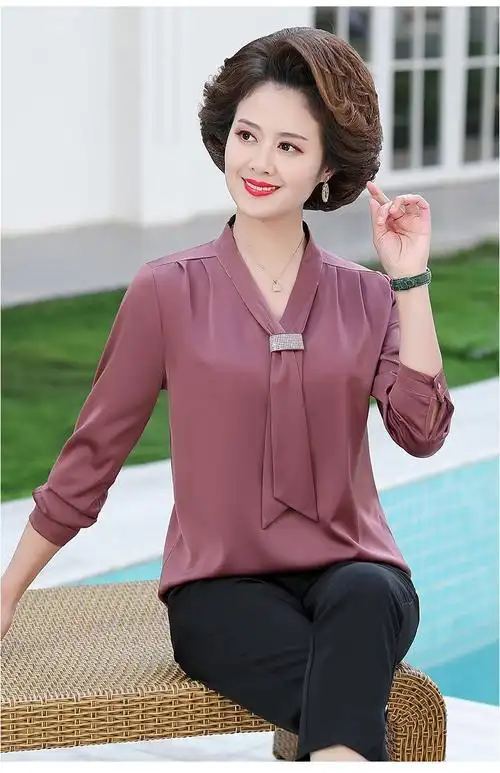 花花仕爵中老年女装衬衫秋季妈妈装上衣女春秋款时尚小衫4050岁中年