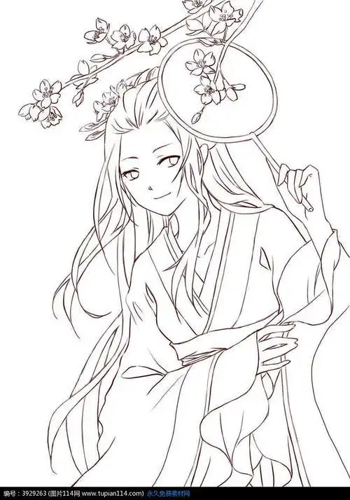 9版简笔画古代淡雅美女简笔画手绘卡通人物简笔画动漫古风卡通美少女