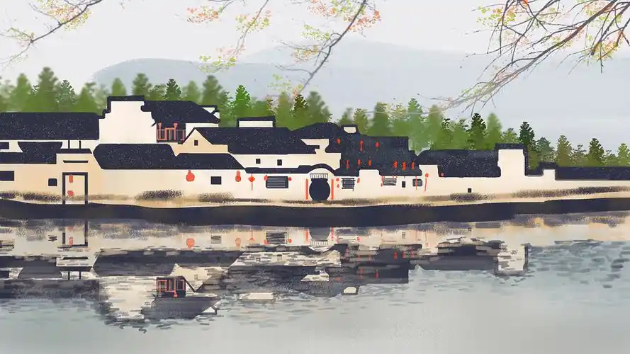 最美西塘古镇江南水乡手绘插画