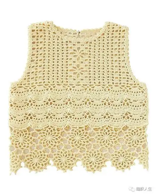 编织图解丨从中间开始上下钩的女士钩针背心|钩针|底摆|雏菊花_新浪