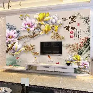 自粘墙纸电视背景墙现代中式图片