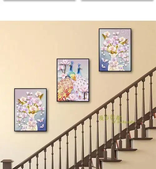 楼梯间挂画欧式走道楼道装饰壁画复式楼走廊装饰画过道墙上三联画 03