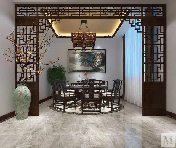 中式风格的装饰主要体现在传统的家具,再辅以字画,盆景,陶瓷,古玩