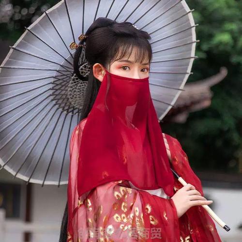 面罩*汉服挂仙女面帘古装古代仙气遮面遮脸面纱主播古风红色蒙面