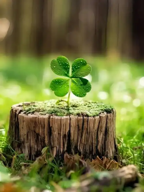 深林中欣赏风景的时候,我不经意间瞥见了一棵被砍树干上的小小四叶草