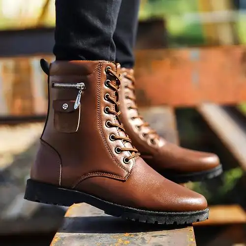 马丁靴男士中筒靴秋冬季皮靴子男靴高帮雪地男鞋沙漠军靴工装潮靴