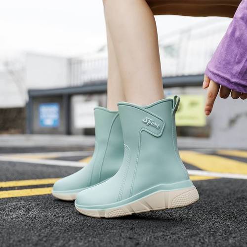 日系雨鞋女款外穿漂亮雨靴防滑厚底中筒胶鞋女生工作厨房甜美水鞋