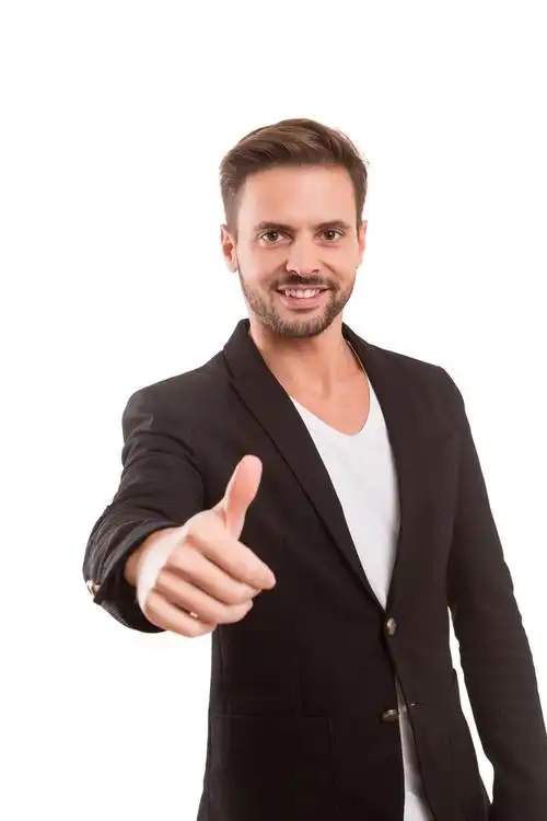 男青年,手势,竖大拇指,英俊,隔绝,上方,白色背景