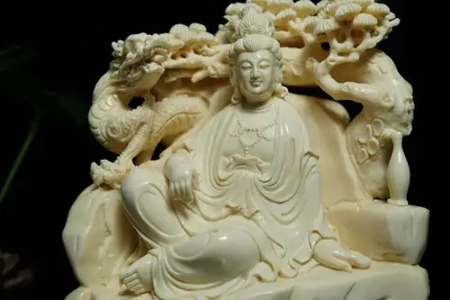 文玩猛犸象牙工艺品大师手工观音菩萨小摆件猛犸牙雕冰料一体整料佳品