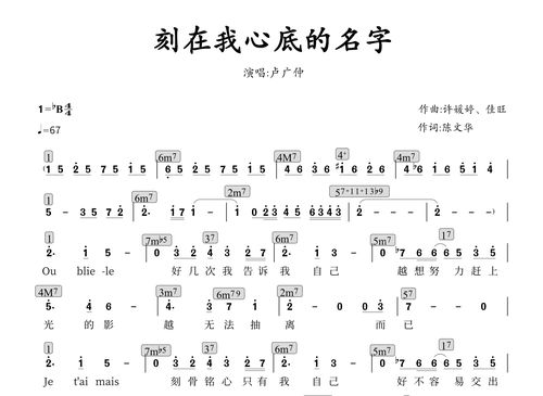 刻在我心底的名字 卢广仲  简谱 和声谱 有伴奏