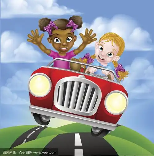 卡通女孩开车