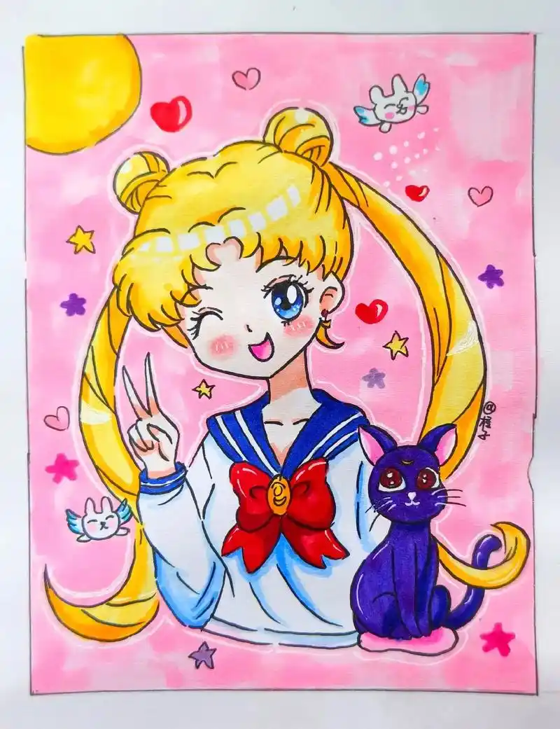 美少女战士动漫绘画过程图.#一起学画画 #马克笔手绘 #动漫 - 抖音