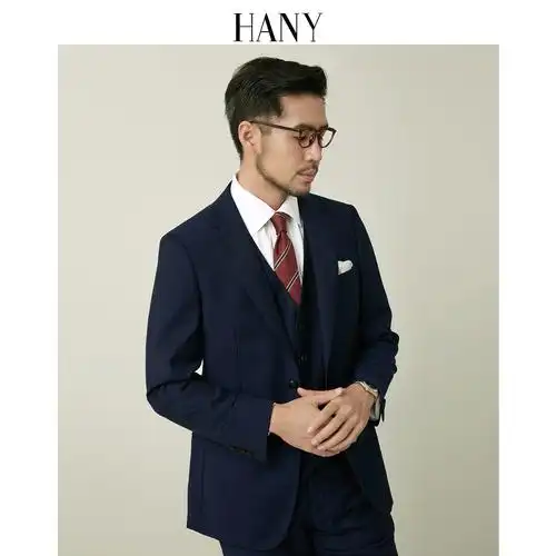套装hany汉尼宝石蓝羊毛西装结婚高级新郎正装西服套装