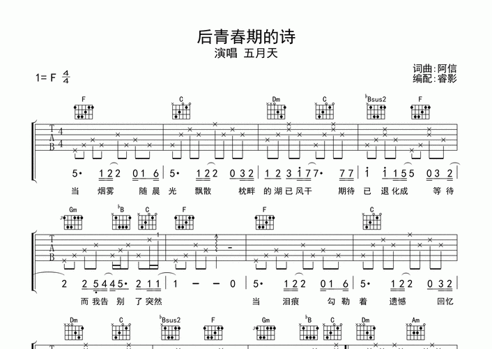 后青春期的诗吉他谱_五月天_f调弹唱六线谱_睿影上传