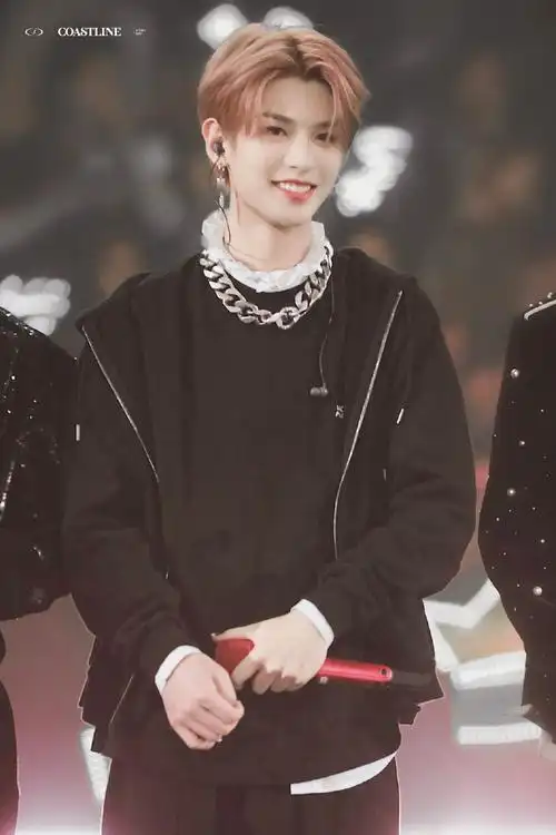 黄明昊家族演唱会舞台饭拍图 一身酷黑look的红发小贾