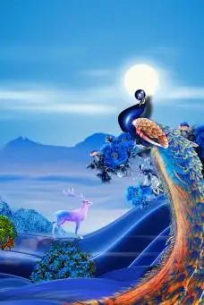 蓝色精美大气孔雀远山地产背景