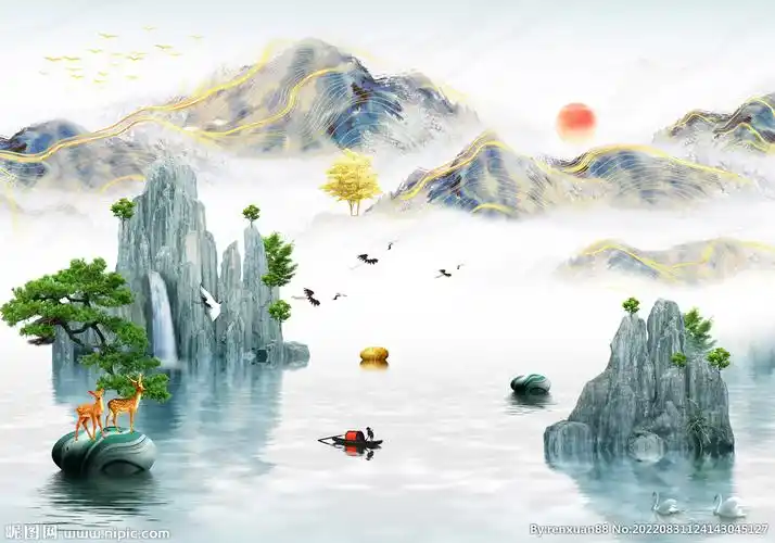 电视背景墙山水画图片