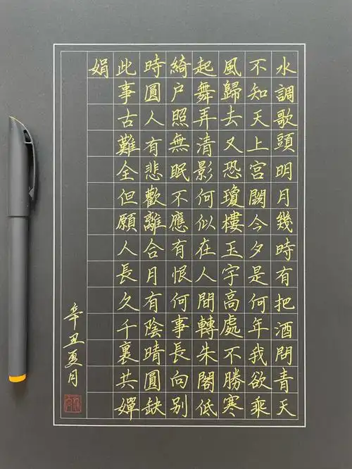 楷书硬笔书法水调歌头