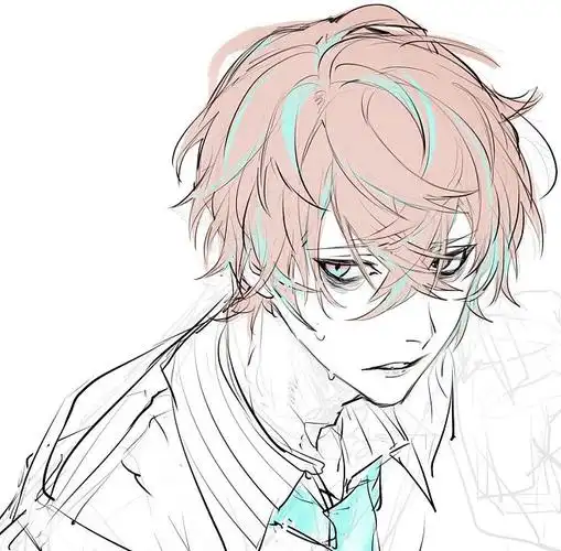 pick粉春日青hair头发动漫二次元线稿男头角色设计