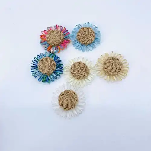 新款6cm小皱菊花朵花头饰花朵胸花纸绳花麻绳花鞋帽配件装饰用品