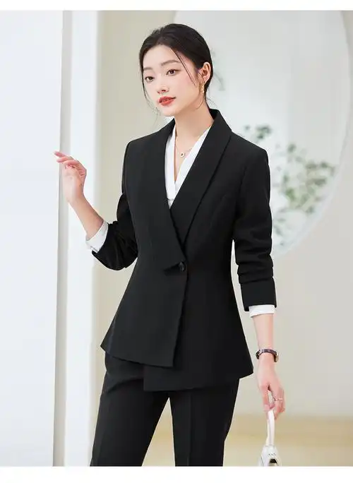 通勤正装工作服长袖西服套装女2024春装新款修身显瘦简约干练西
