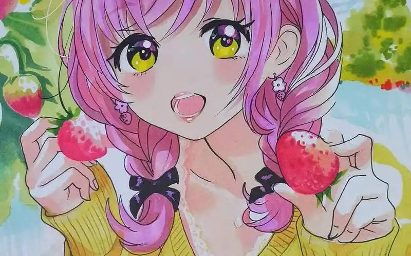 甜甜的动漫美少女,马克笔上色,快进版【合吾画舍视频教学】