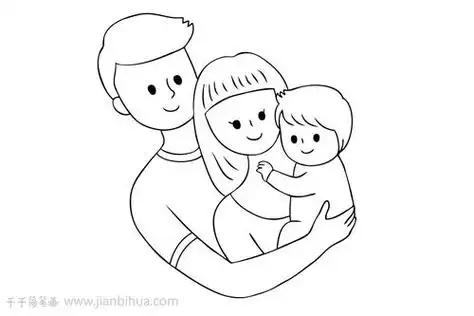 一家三口手拉手简笔画三口人吃饭的画法 一家三口吃饭简笔画爱心一家