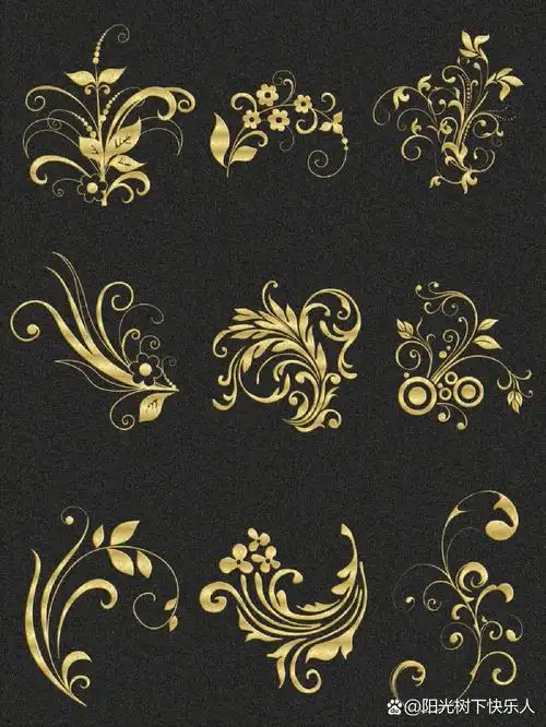 免抠png素材金色花纹,纹样装饰素材