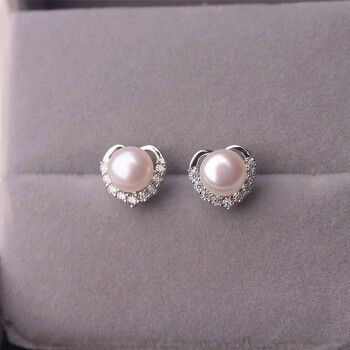 语森恋珍珠耳环淡水珍珠耳饰s925银真珍珠爱心耳钉女白色珍珠银色