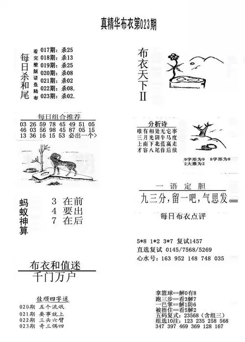 21023期福彩3d 精华布衣图版系列