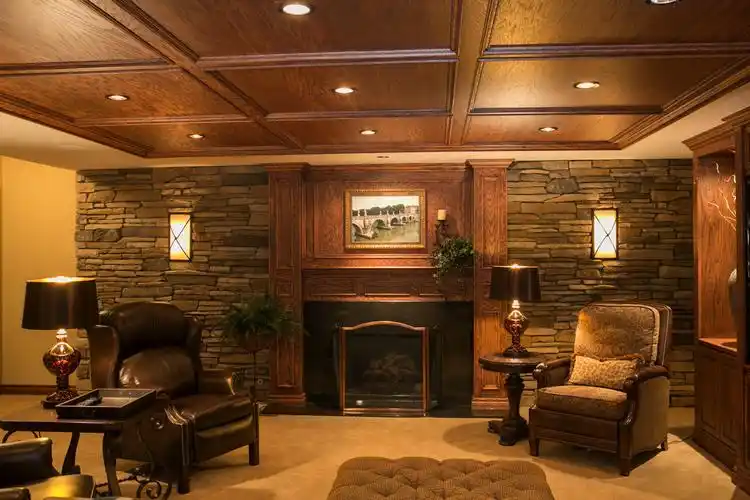 欧式别墅起居室棕色仿砖砌墙装修效果图