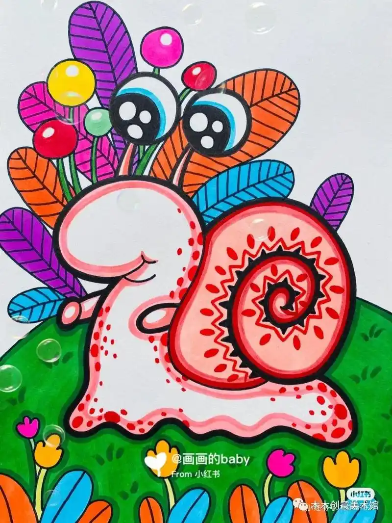 绘画教程|线描色彩装饰—《蜗牛姑娘》