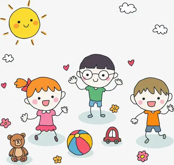 卡通开心一起玩耍的孩子