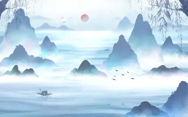 古风山水插画手绘写意古风风景背景国风山水唯美群山背景古风古风中国