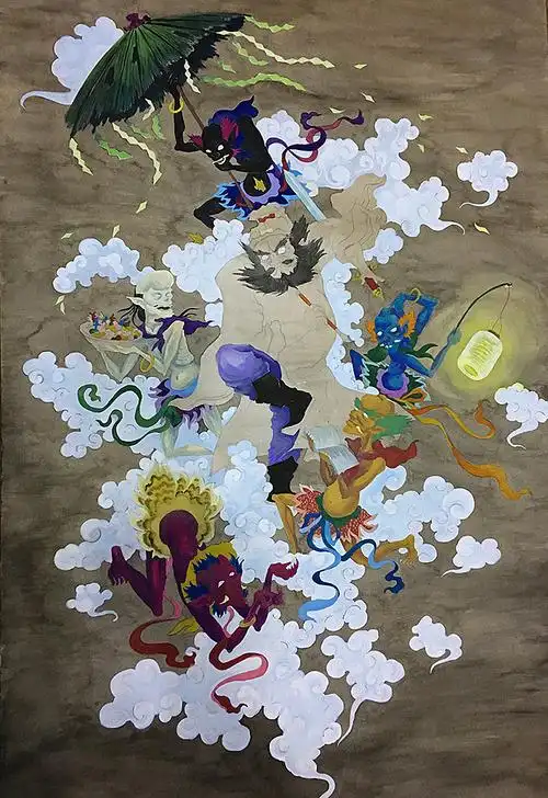 手绘五鬼闹钟馗