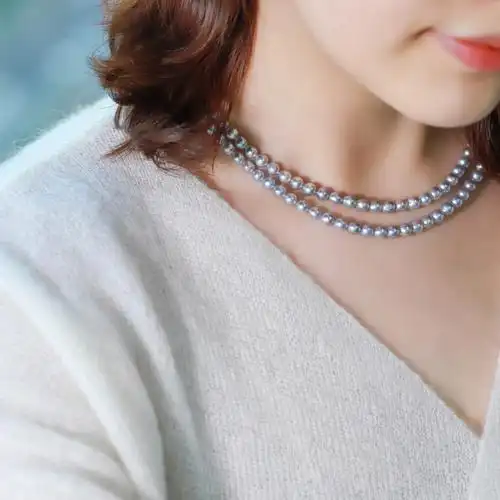 akoya电光蓝巴洛克珍珠项链78get不同种戴法