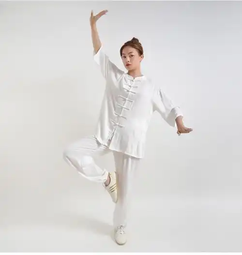 太极服女夏季绵绸中袖练功服武术服棉绸飘逸薄长袖太极拳套装 水蓝色