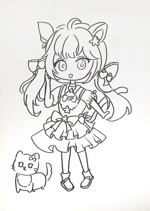 笔  #卡通画  #儿童画  #q版人物  #动漫手绘  #动漫女生  #猫咪女生