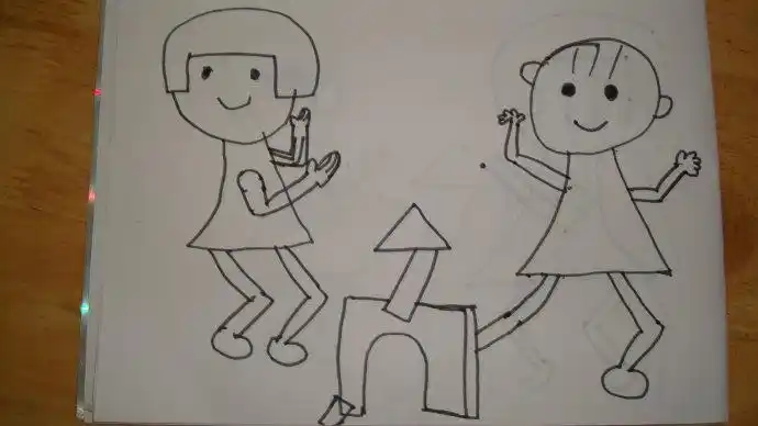 小孩搭积木照片简笔画