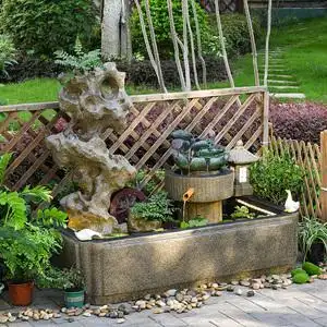 中式庭院景观假山太湖石鱼池循环水阳台花园户外装饰造景流水摆件